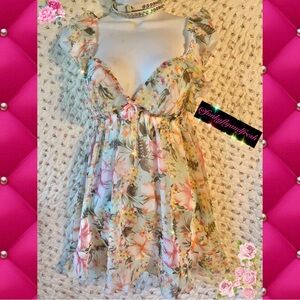 Victoria’s Secret Sz S y2k ruffle sheer pink, mint green floral tropical nightie